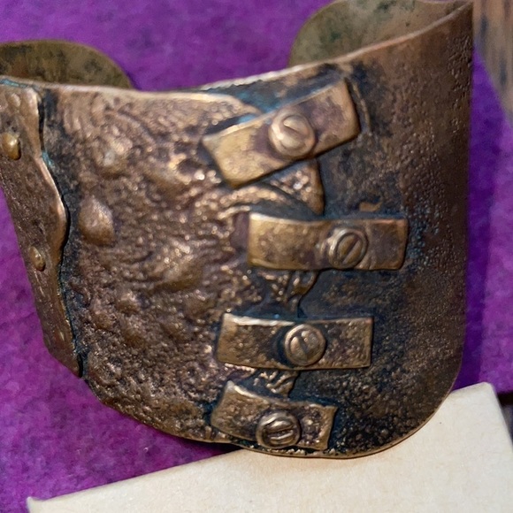 ARTIST MADE Jewelry - BRACELET ARTIST STAMPED BRASS METAL BRACELET. INDUSTRIAL LOOK STRAPS & TEXTURE